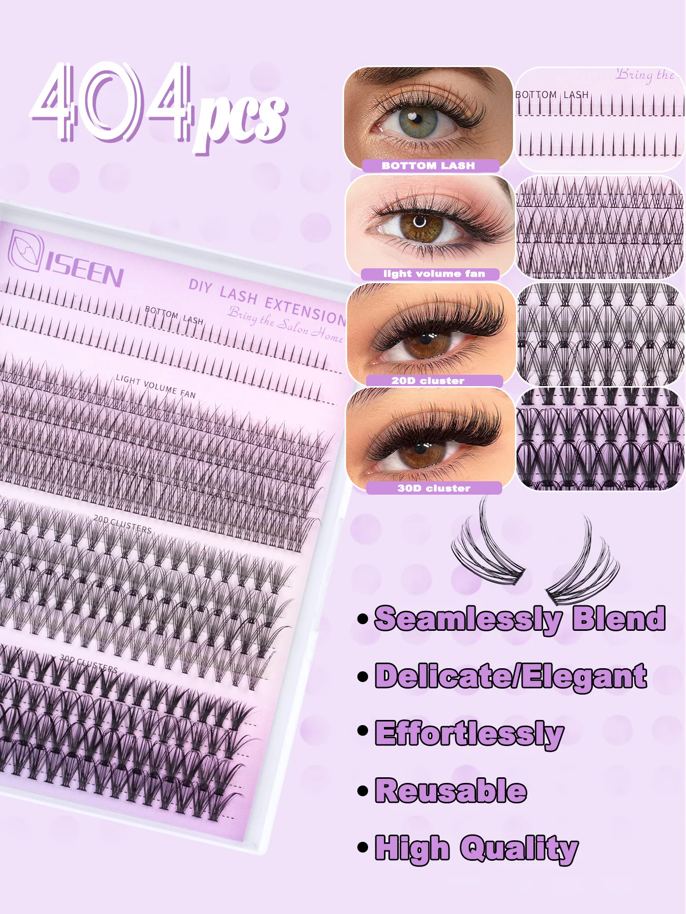 DIY-Cluster, Wimpern, natürliche Wimpernverlängerung, segmentierte Wimpern, Wimpernbündel, untere Wimpern mit Bindung und Dichtung, Pinzettenbürste