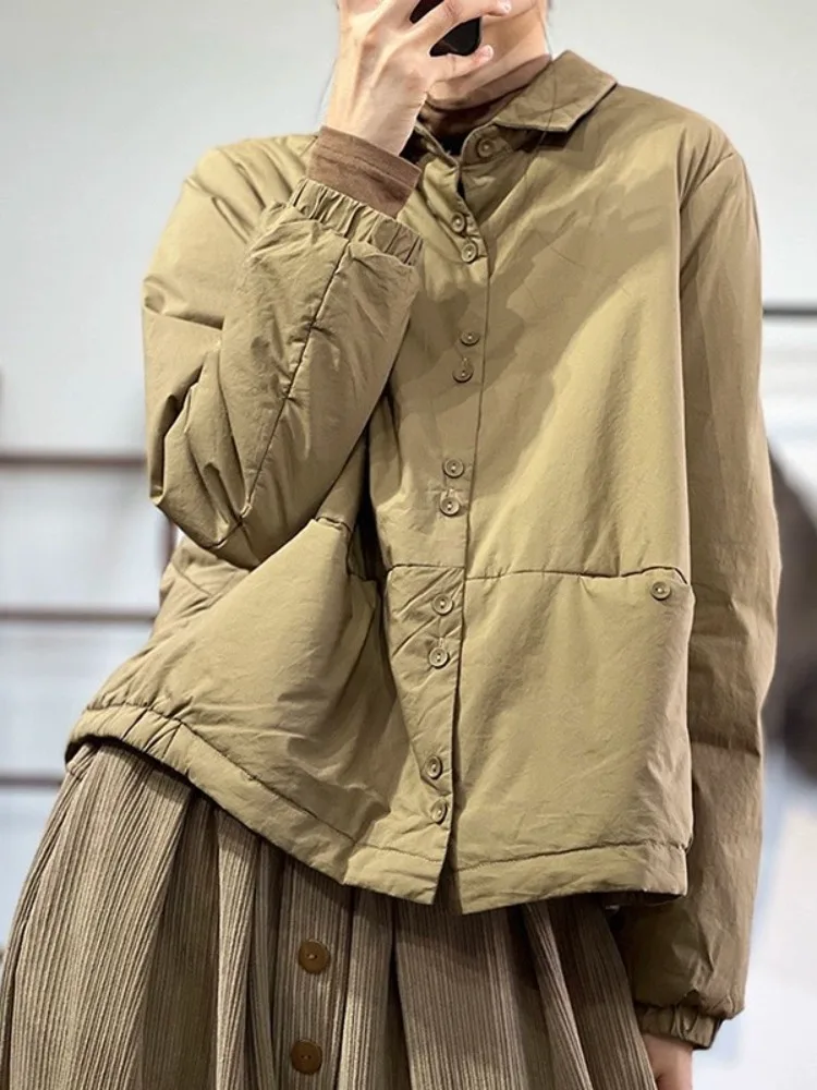 

Women's Casual Thiened Cotton Jaet Outerwear Loose Fit Winter irt Sle Cotton Clothes Button Detail Korean Sle