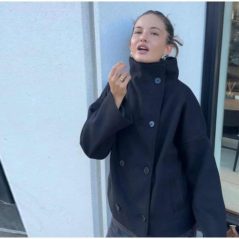 Elegante Wolljacke mit Stehkragen für Damen, Lose Passform, Lange Ärmel, Einreihig, mit Reißverschluss, Damenjacke, Herbst-Winter-Oberbekleidung 2026 – Detail 32