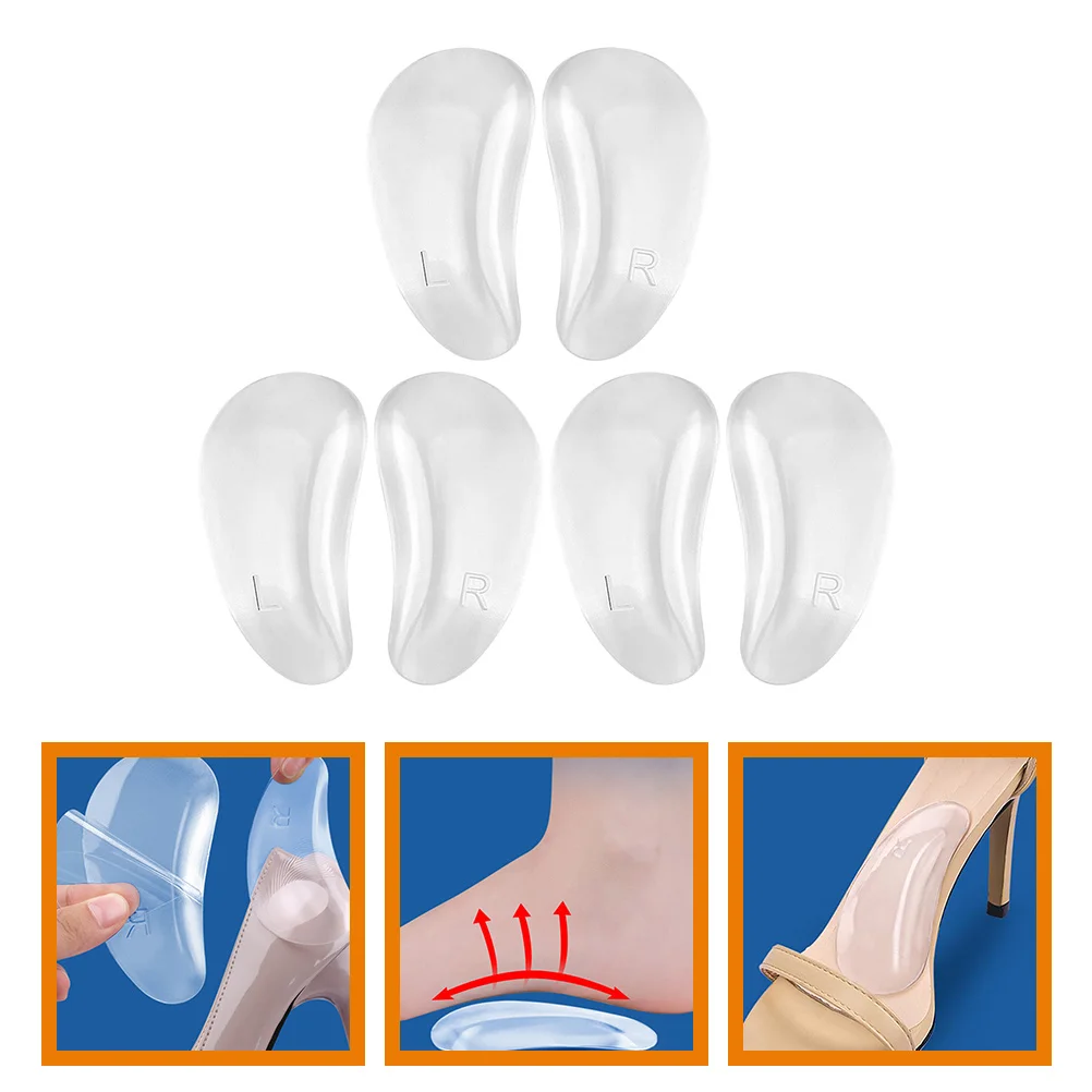 

3 Pairs Transparent Color Sole Support Arch Inserts Pad Adhesive Cushion Supports Comfortable Gel Shoe Insoles