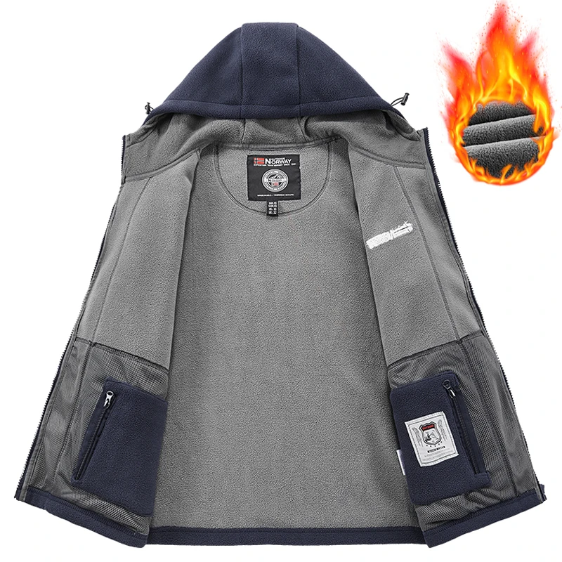 الشتاء القطبية جاكيت من الصوف الرجال عادية رشاقته المشي لمسافات طويلة سترة عالية الجودة تصميم دافئ موضة معطف مقنع سترات الرجال الملابس #5
