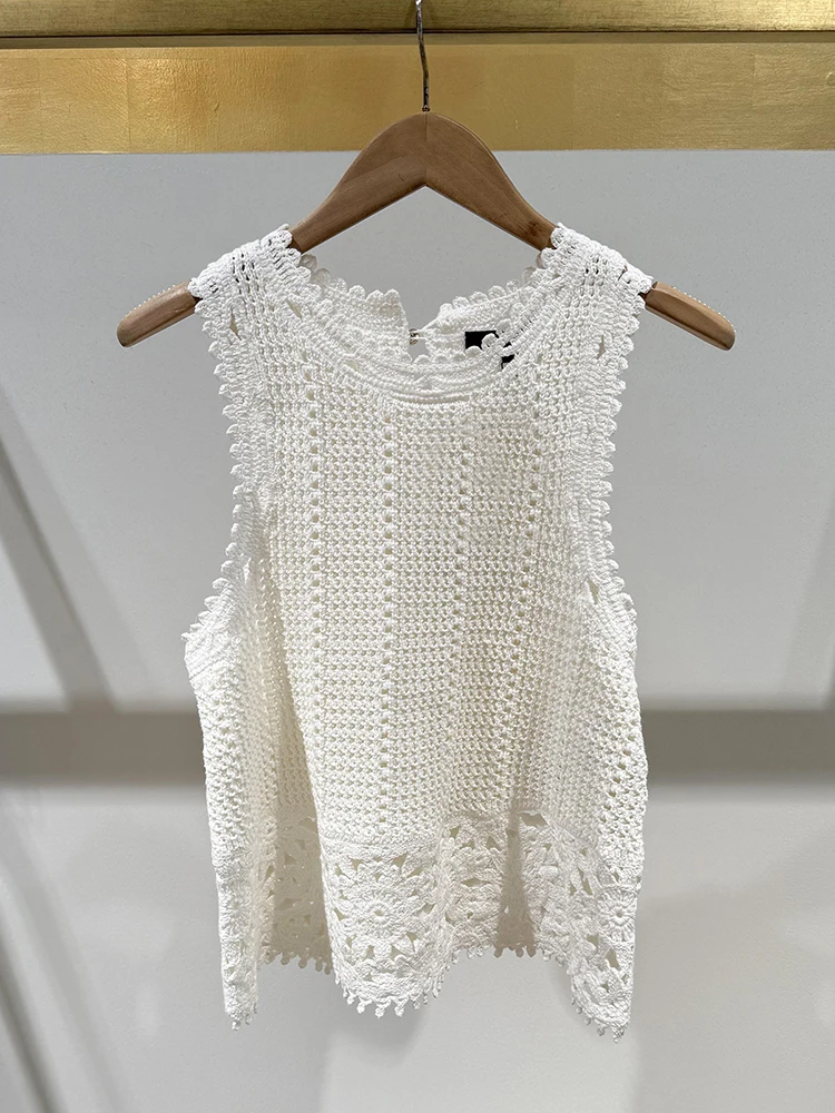 

M Home Nan You Высококачественный женский вязаный ажурный жилет Топ или комплект Summer Faion Ensemble с полым крючком и цветочным узором