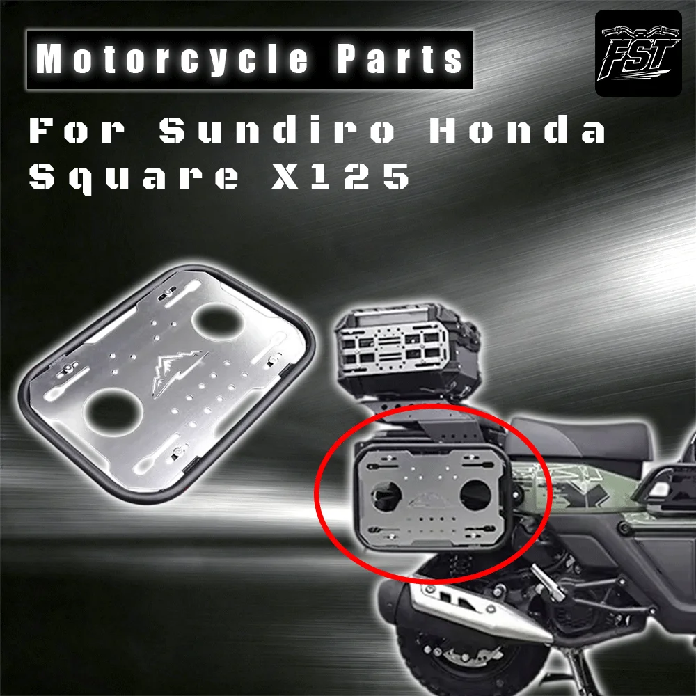 For New Dayang-Honda Square X125: Modified quick-release, flip-up rear cargo rack with folding tabletop and side bag mounts.