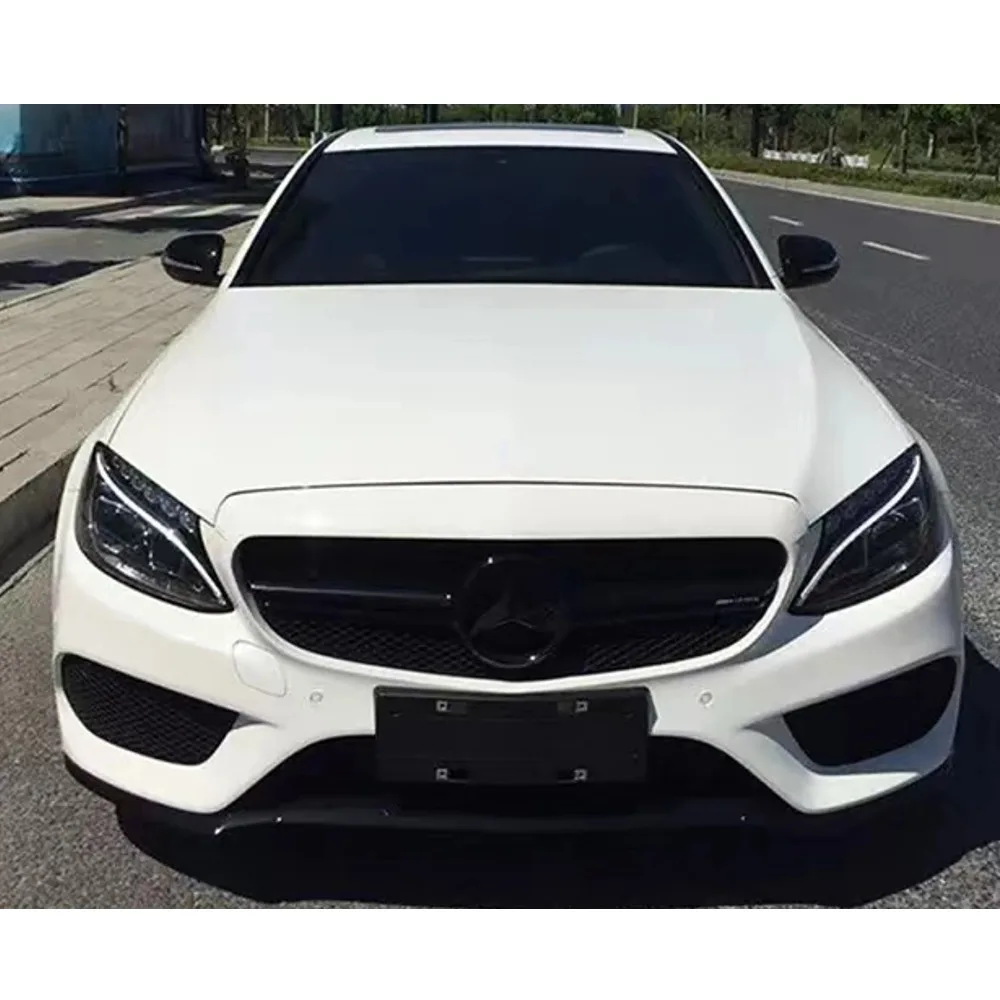 For Mercedes Benz C Class W205 2014-2018 Grille Upper Racing Grill  C200 C250 AMG Style Silver Car Front Bumper Hood Mesh Grid