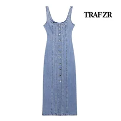 TRAF ZR Denim Dress Women's Summer Sundresses Beach Wear Women 2024 Robes Midi Dresses for Formal Occasions Basics Dress