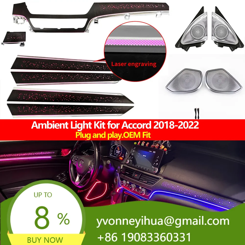 Car Ambient Lighting System OEM Size Dynamic Ribbon Style For Honda Accord Inspire 2018-2022 Key APP Control Kit