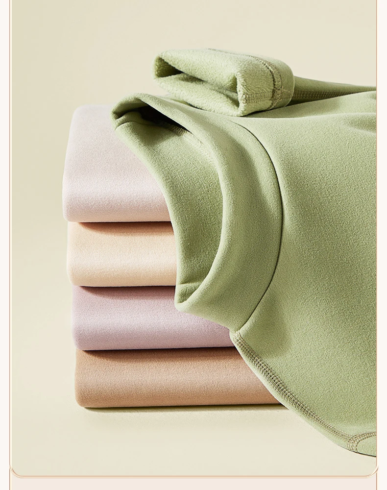 Damen-Thermo-Unterwäsche aus Kaschmirseide, Thermoshirts, warme Hosen, verdickte, einfarbige, halbrollkragenartige Oberteile, langärmlige Winterkleidung. – Detail 2