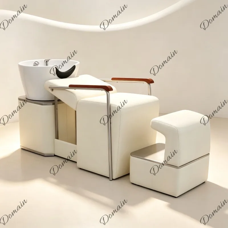 New Semi-Reclining Hair Washing Bed Ceramic Basin Spa Shampoo Chair for Salon Barber Shop
