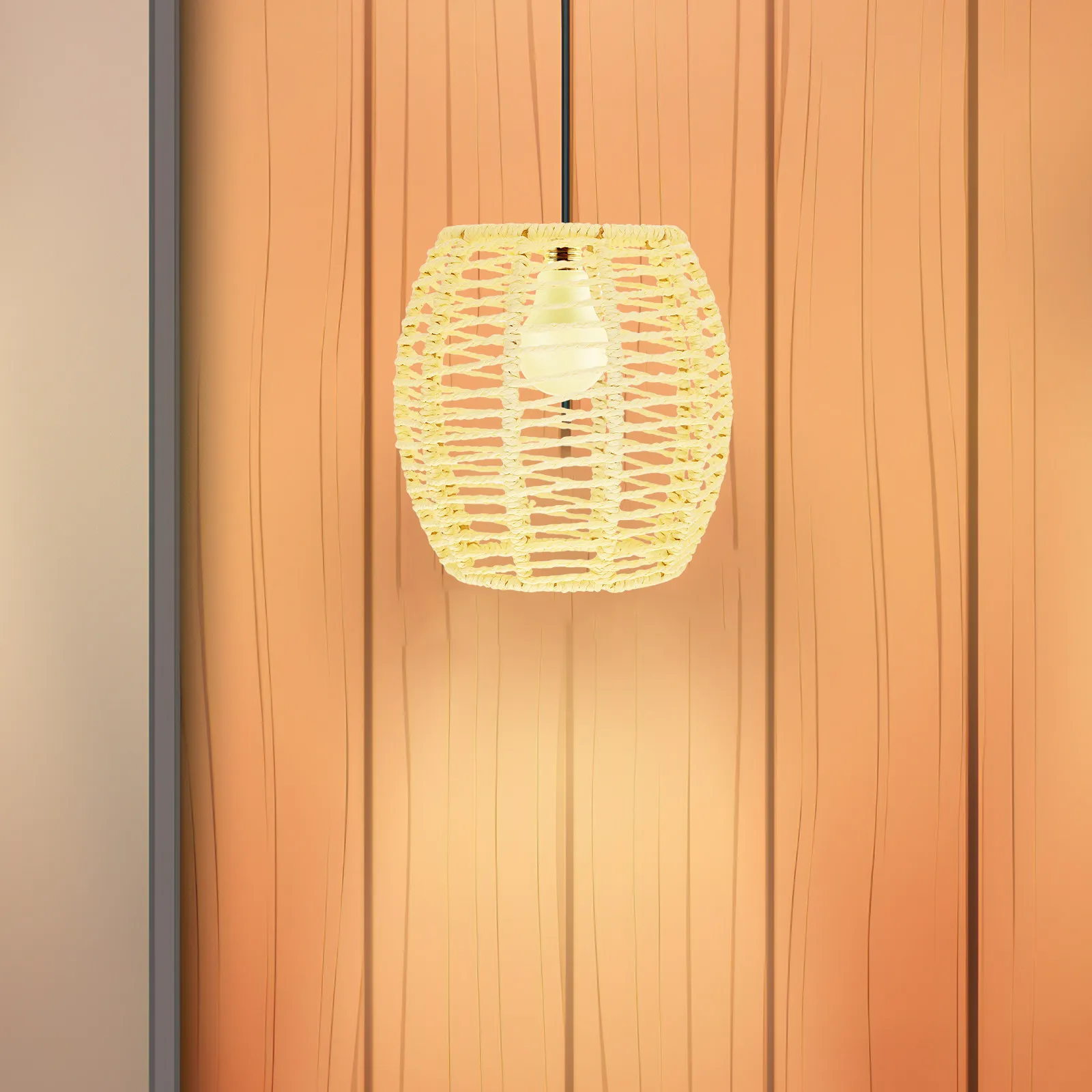 Handwoven Boho Lamp Shade Pendant Light Shade Replacement for Kitchen Dining Living Room Cafe Bar Hotel Rustic Woven Lampshade