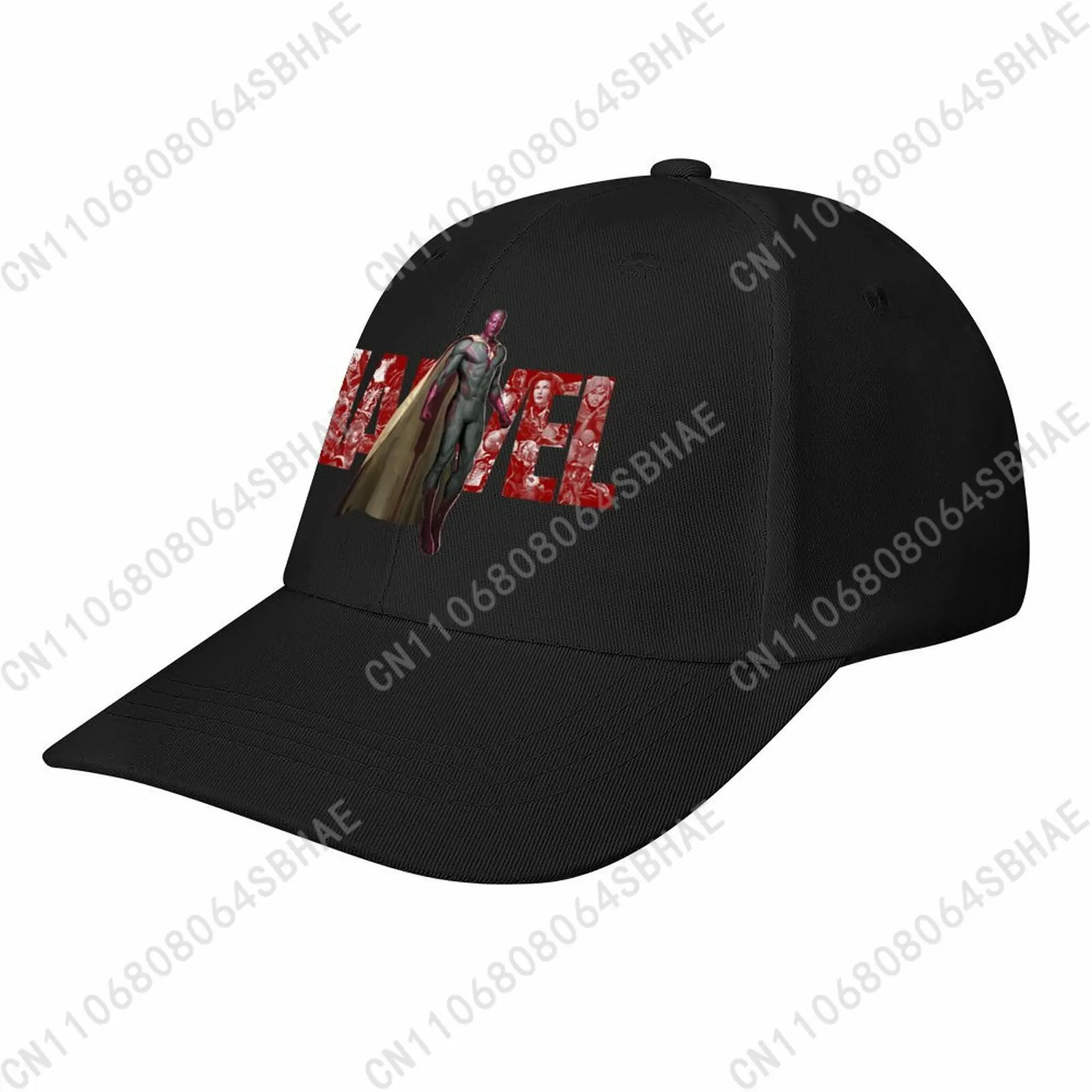 

Marvel Vision Baseball Cap Men Women Curved Brim Washed Rubber Print Adjustable Daily Wear Cap Custom Casual Gift Cosplay