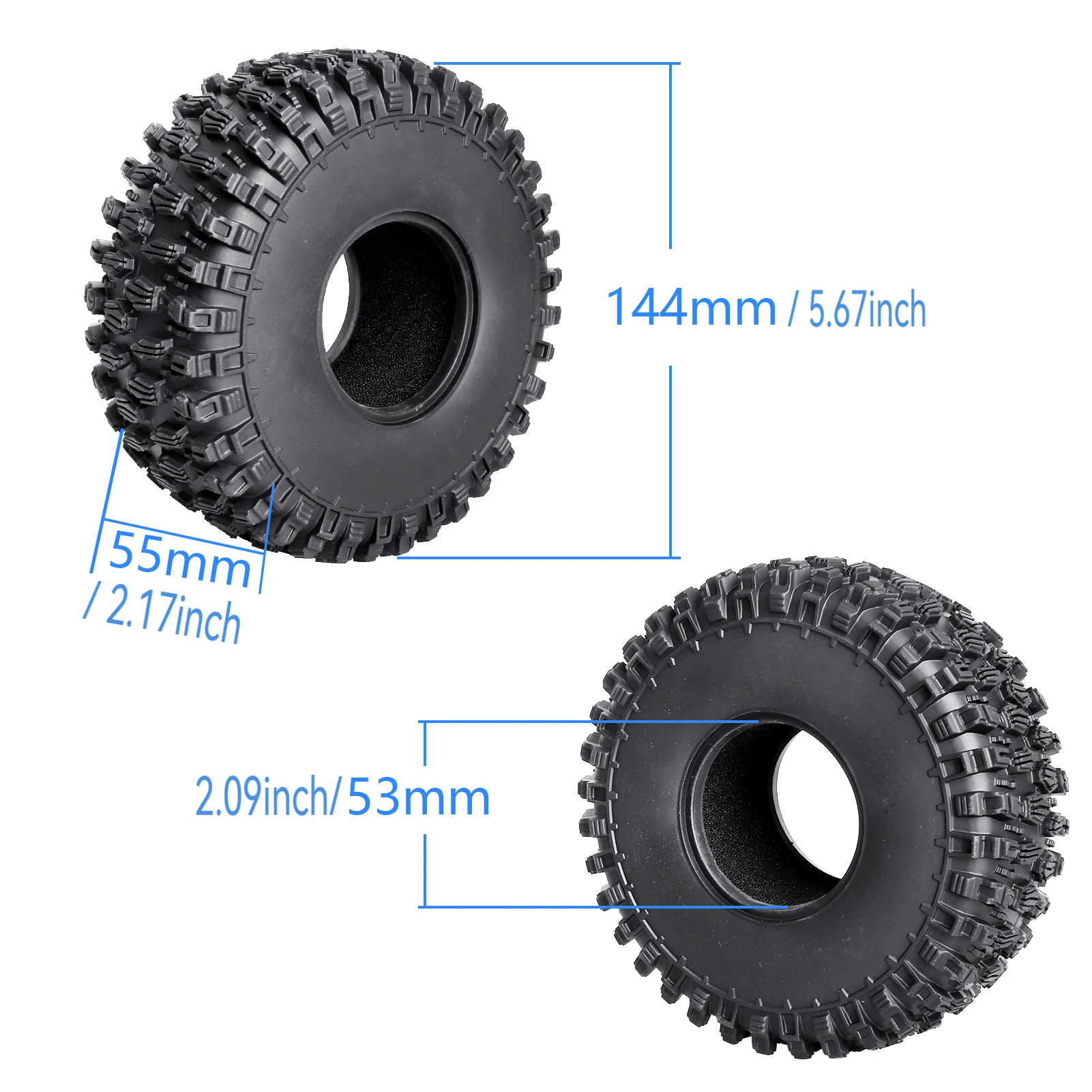 إطارات HobbyPark 4 قطع 2.2 بوصة زاحفة للتضاريس الطينية، ناعمة للغاية، ارتفاع 144 مم، لـ TRX4 Sport، Axial RBX10، Redcat Everest 10، Ry