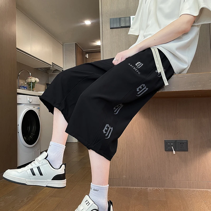 

Trendy Ice Silk Seven-Foot Pants Loose orts for Boys Breathable Sports Casual Riding Pants Urban Commuting Spring Summer