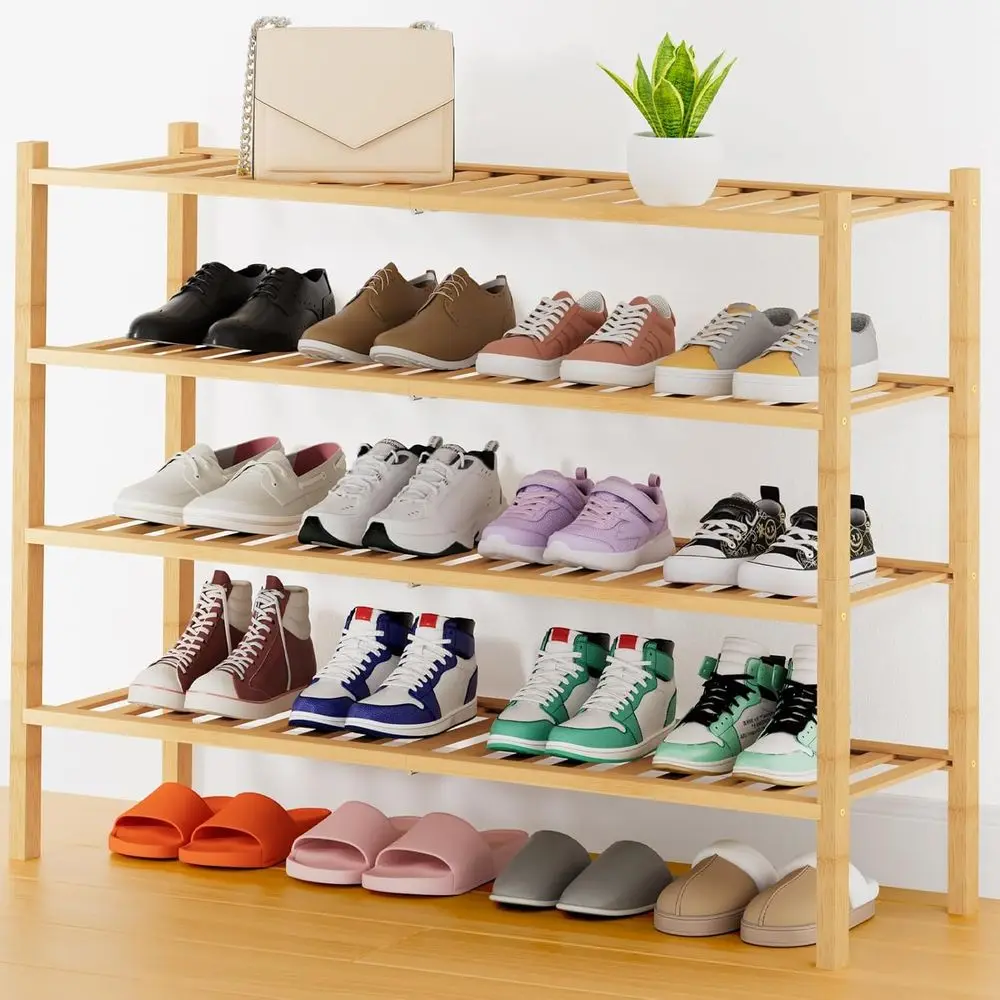 

4-Tier Durable Bamboo Shoe Organizer, Stackable Wooden Storage Shelf for Home, Natural Finish