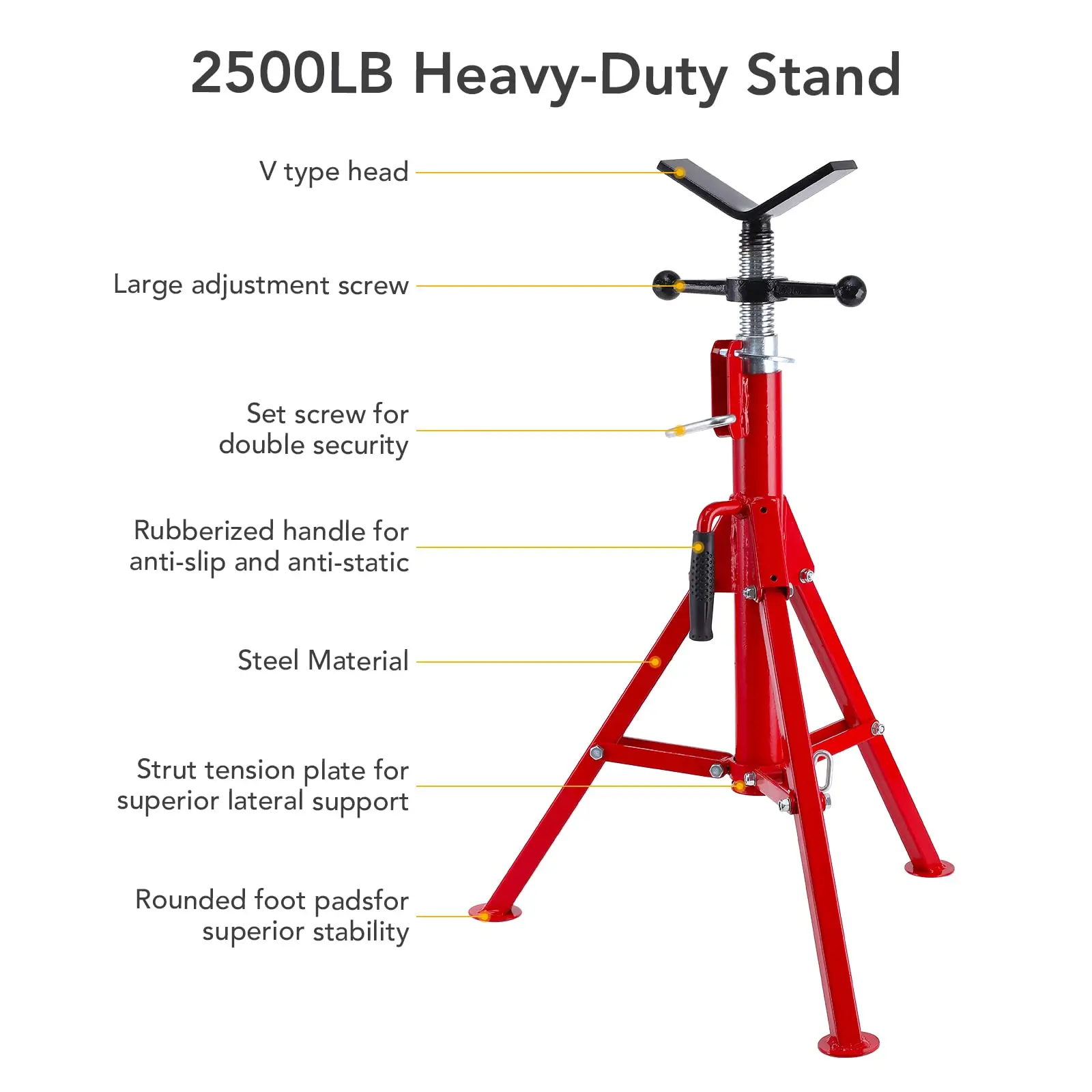 V Head Pipe Jack Stand,28-52 Inch Adjustable Height,1/8