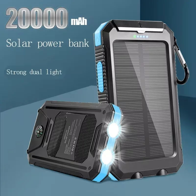 

20000mAh Solar Power Bank Fast Charging External Battery 2USB Outdoor Mobile Power Supply Flashlight for Xiaomi IPhone Samsung