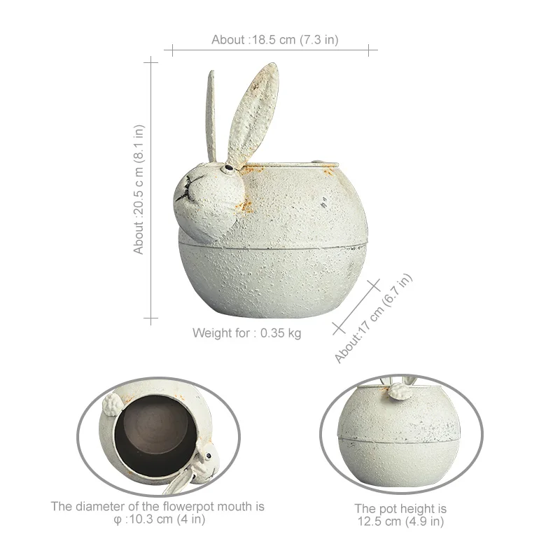 Outdoor White Flowerpot Metal Vase Cartoon Plant Planter Farmhouse Decoration Retro Flower Basket For Air Plants Succulent Pot