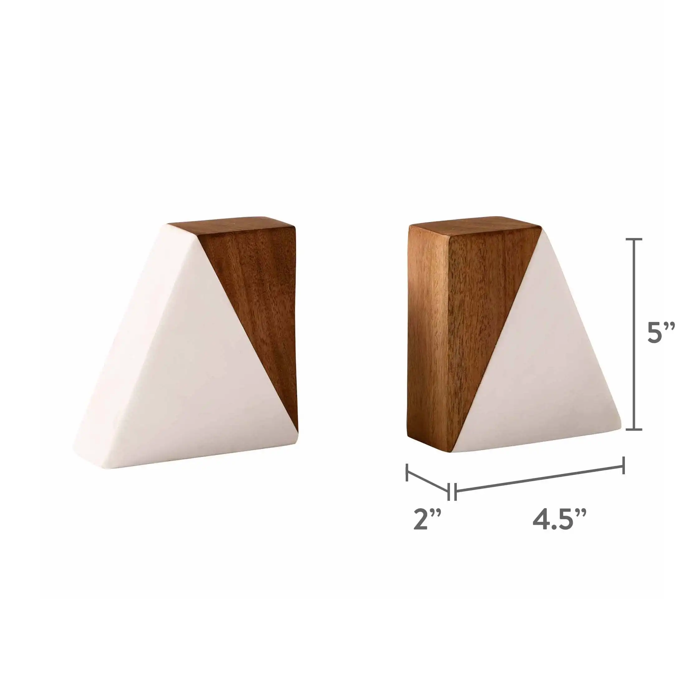 Elegant Wood & Marble Bookends - Compact 1.77" x 4.56" Design for Stylish Shelf Organization