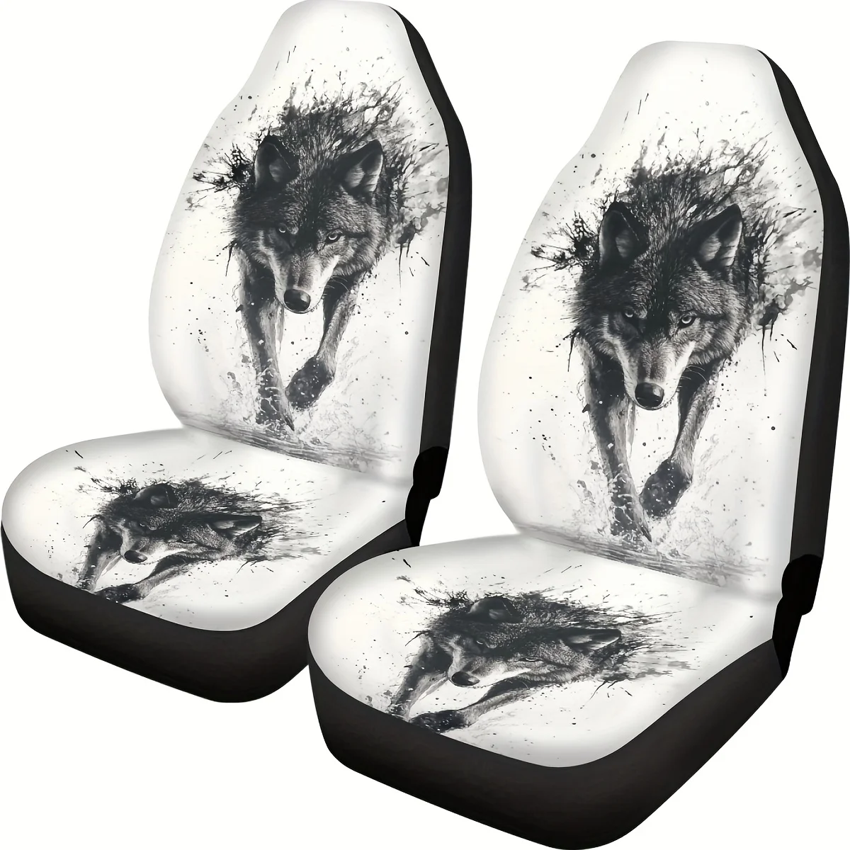 

2pcs Wolf Print Car Seat Covers - Fit, Washable & Easy Installation, Stylish Front Seat Protectors For Sedans, SUVs, Trucks - Du