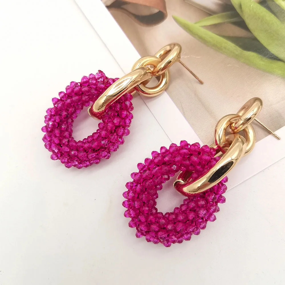 New in Vintage jewellery earrings women Bohemian handmade Women\'s earrings for girls dangle jewelry rice beaded round hoops