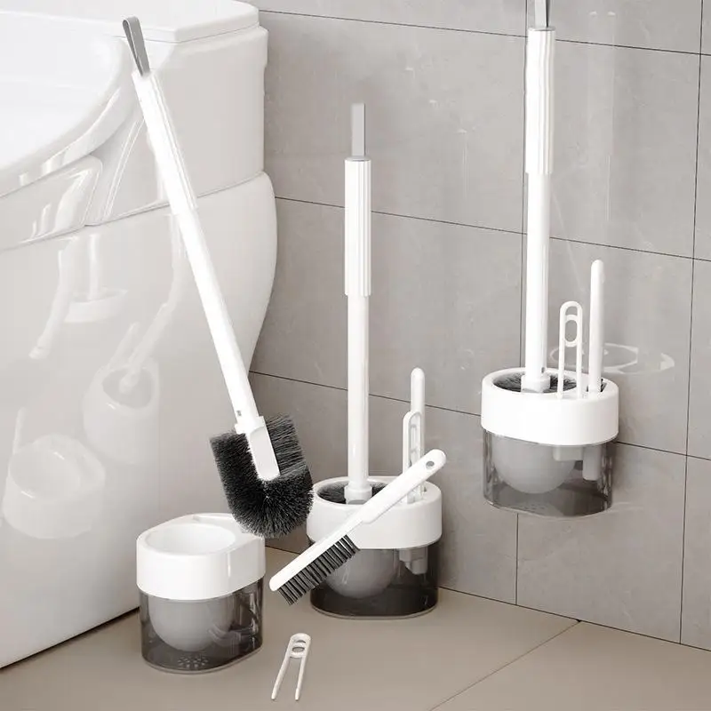Wall-Mounted Toilet Brush Cleaning Kit with Crevice Brush Ventilated Holder Mildew Resistant for Home Hotel Bathroom