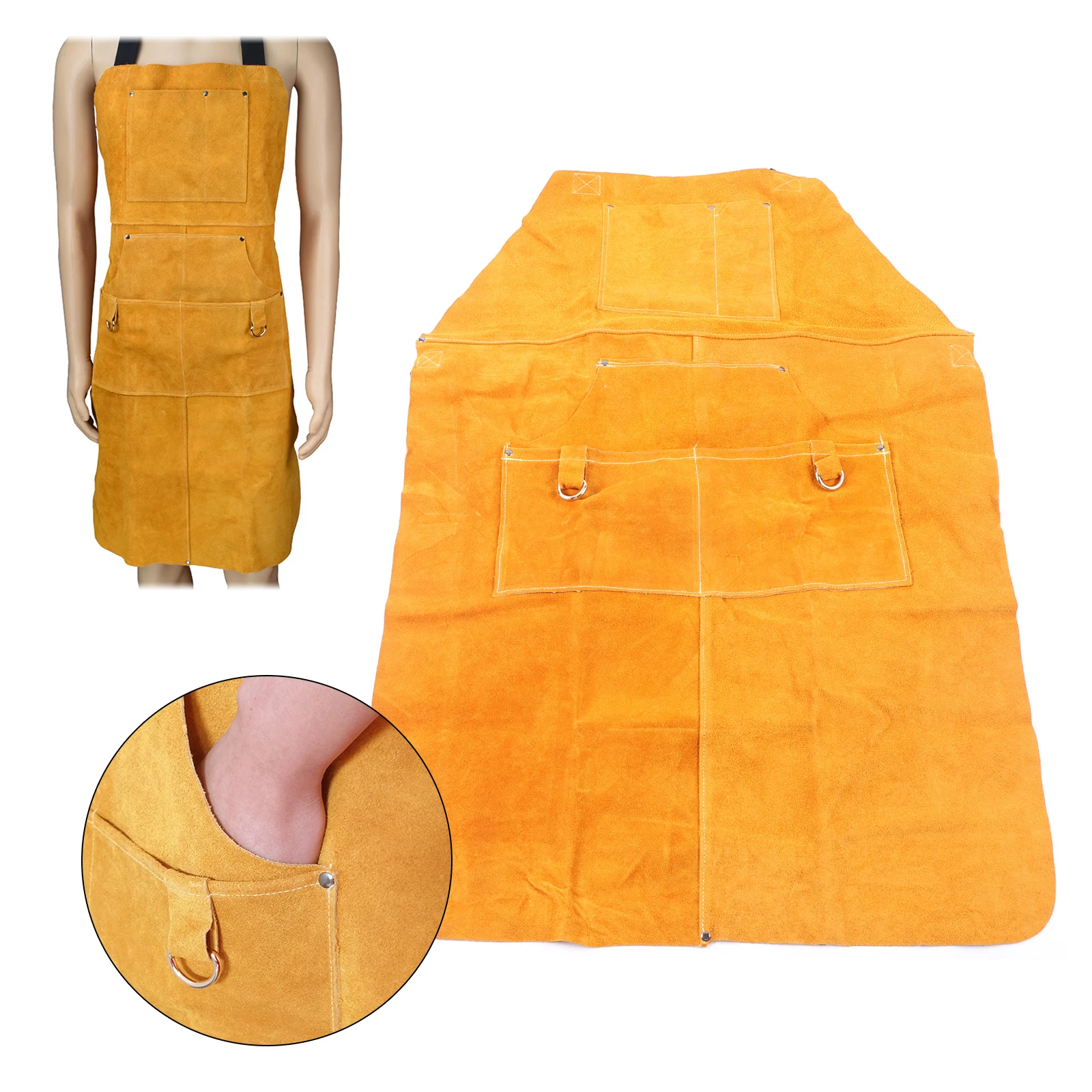 35.43in* 23.62 Inches Adjustable Shoulder Strap Heat Insulation And Flame Retardant Welder Uniform Gardening Storage Apron