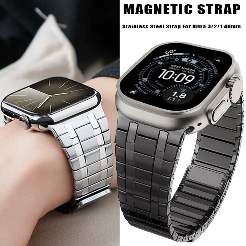 

Magnetic Stainless Steel Band for Apple Watch Ultra 3/2/1 49mm Metal Strap for IWatch Series 11 10 9 8 7 6 5 4 Se 3 46mm 45mm 41