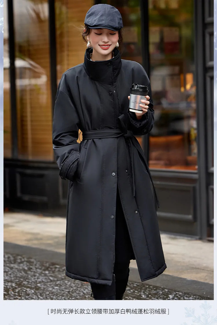 LOUIS YAO Stand-Up Collar Women's Down Coat 2025 Autumn/Winter Waist Belt Thickened Long-Length Puffy Duck Down Jacket