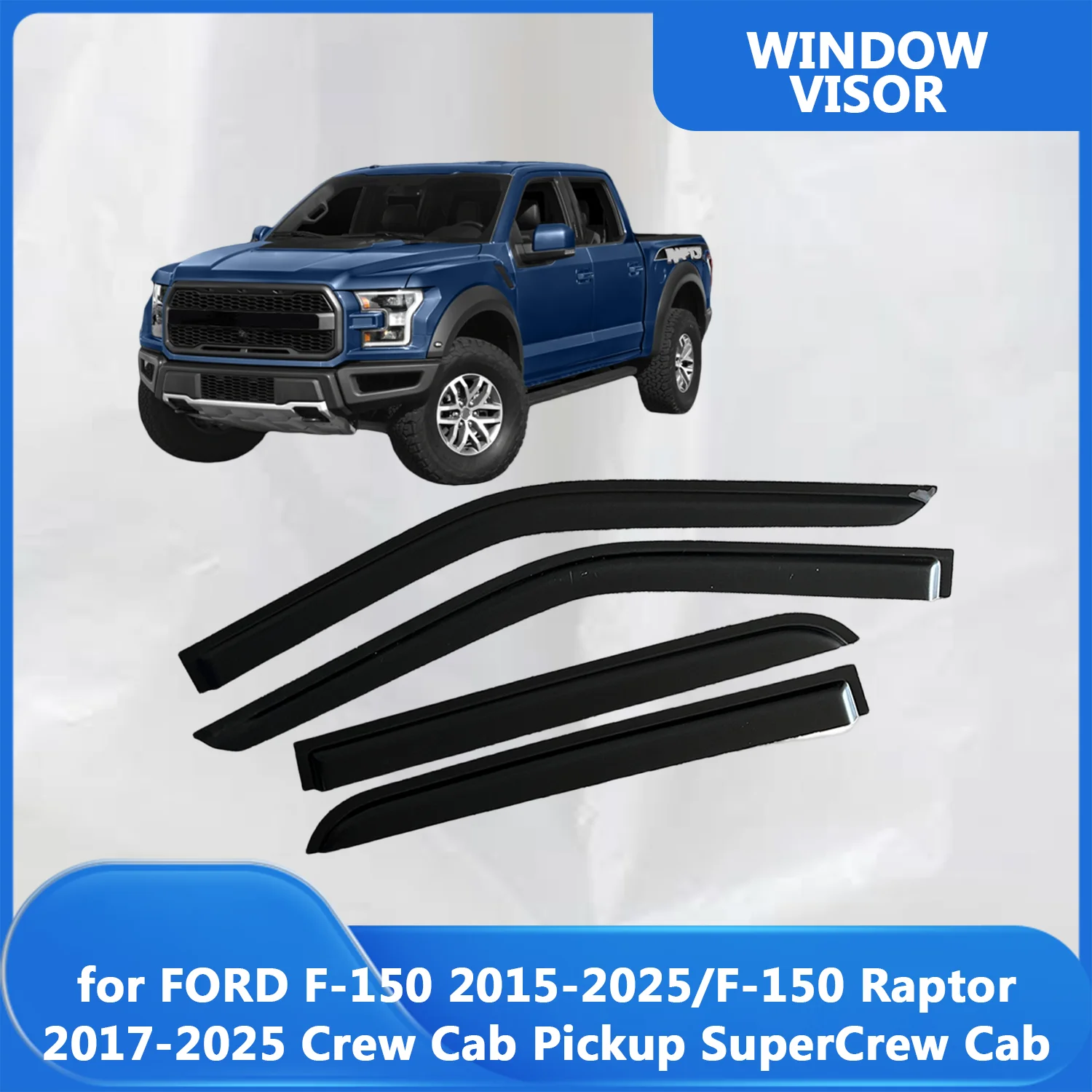 

Window Visor for FORD F-150 2015-2025/F-150 Raptor 2017-2025 Crew Cab Pickup SuperCrew Cab Wind Deflectors Rain Guards Door