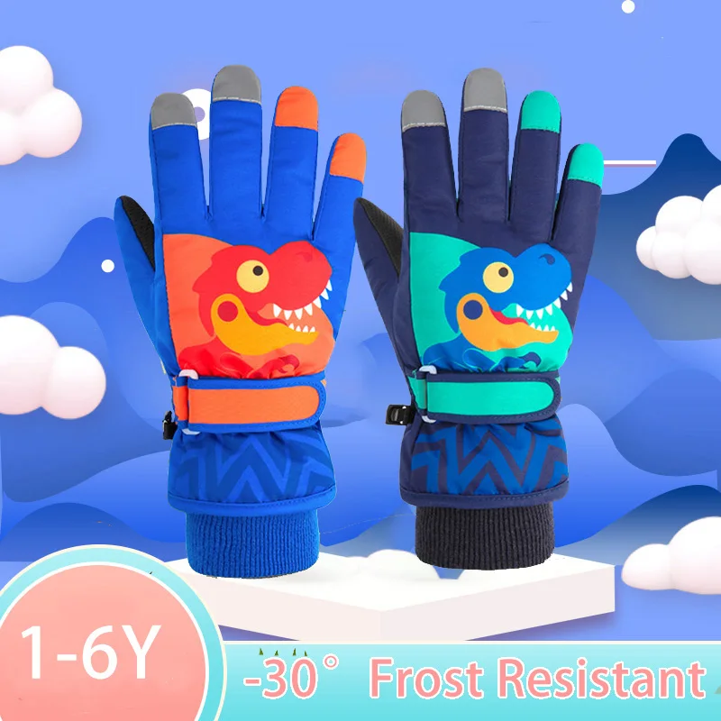 Children\'s Ski Gloves Kids Windproof Gloves Plus Velvet Mittens Winter Warm Thick Snowboard Snow Gloves Skiing Riding Boy Mitten