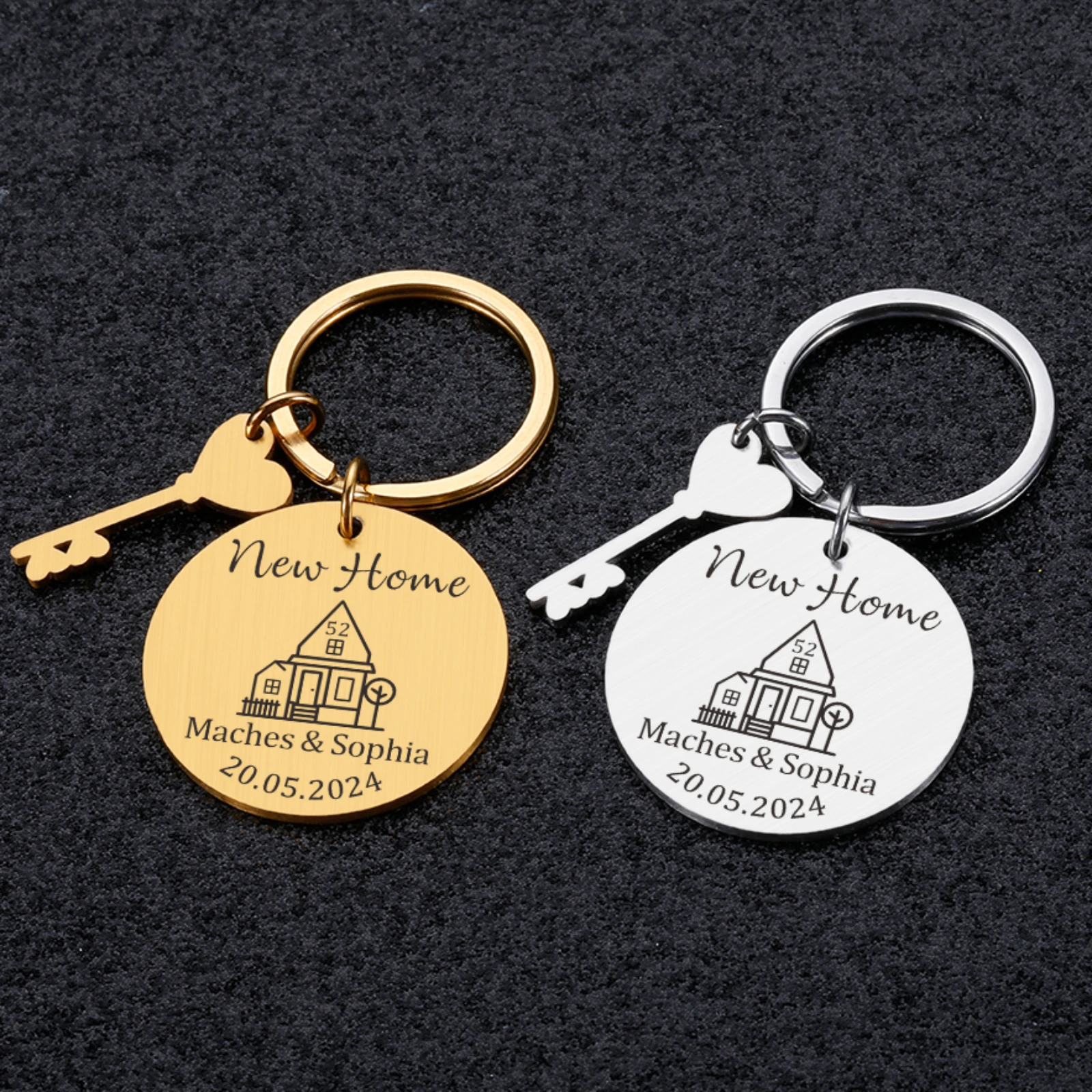 Custom New Home Gift Keychain First Home Keyring Engraved Name Keychains Personalised Housewarming Moving in Present for Couple