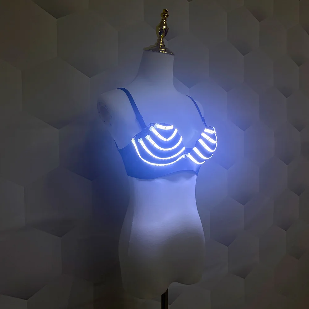 Nightclub sexy LED Bra Bar DJ singer stage dance performance White Light Bra Halloween party glow-in-the-dark supplies