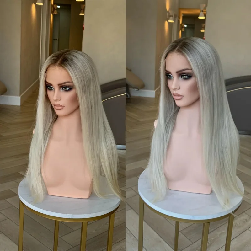 

Top HD Glueless Wig 13x4 Moddle Part Ombre Icy Platinum Blonde HD Transparent Lace Front Wig Women's Wig Soft Long Straight Wig