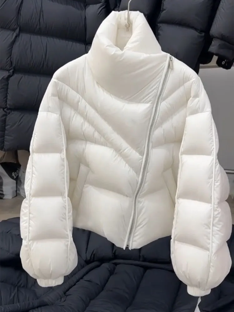 Sli ort blanc vers le bas Jaet femmes hiver Faionable vêtements d'extérieur coréen Sle coupe droite haute Densi fibre de polyéthylène