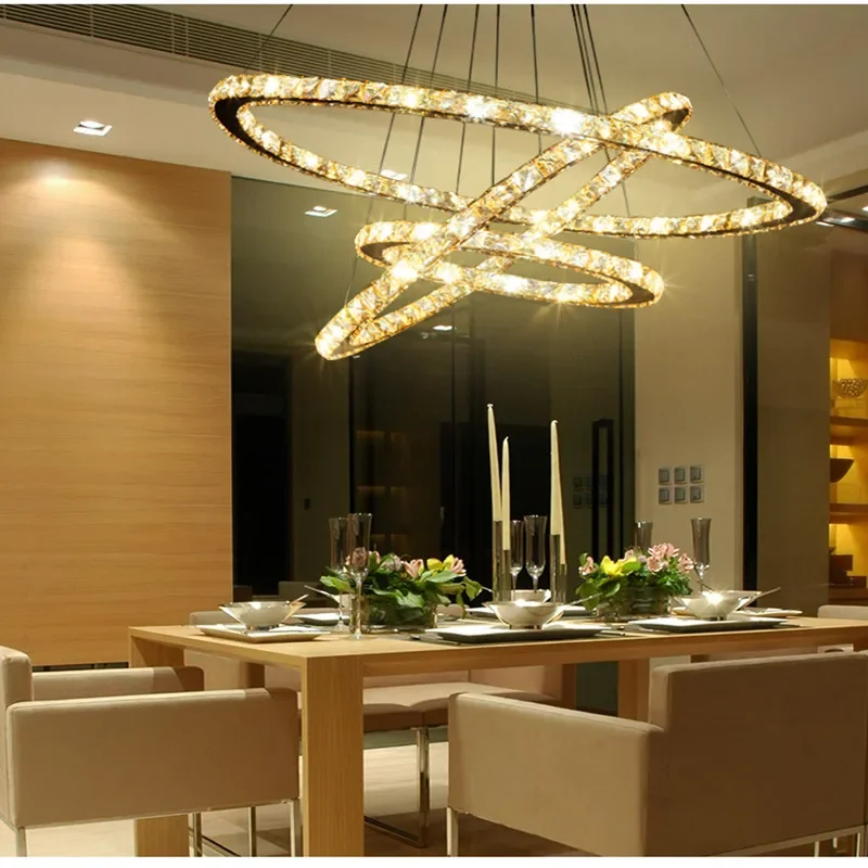 Imagem -04 - Led Lustre com Controle Remoto Crystal Lustre Luminária Anel Pendurado Lâmpada Sala Decoração Restaurante Luz Home Decor