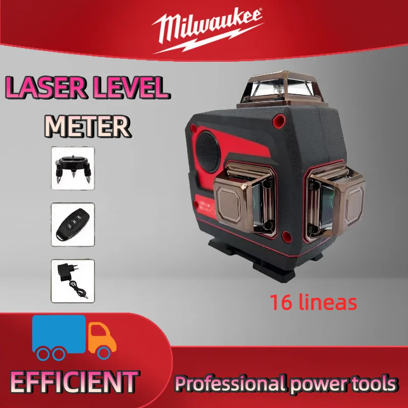 ميلووكي 16 خطوط مستوى الليزر متر القرن وظيفة 360 ° أداة التسوية الذاتية للضوء الأخضر المتقاطع الرأسي والأفقي #3