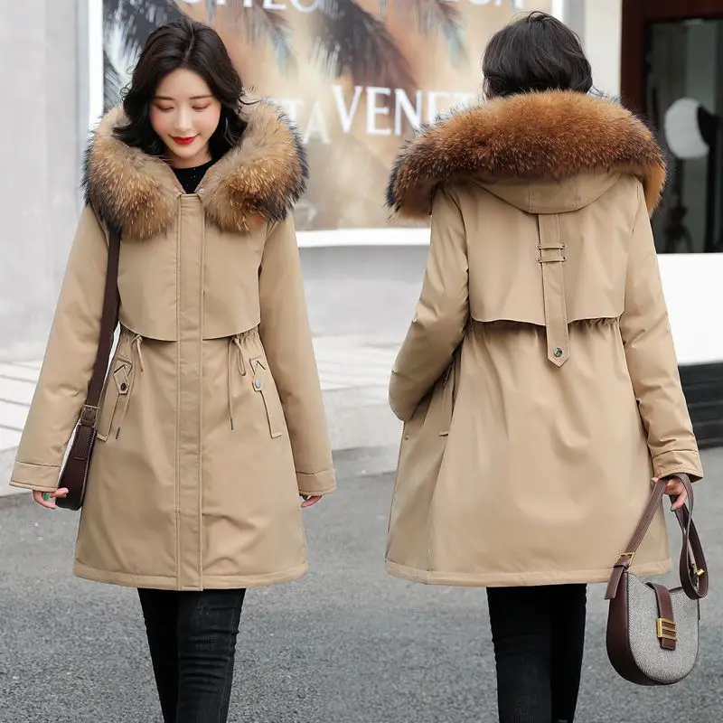 2023 New Women Down Cotton Coat Winter Jacket Female Brushed Parkas Long Pattern Outwear Large Size Overcoat