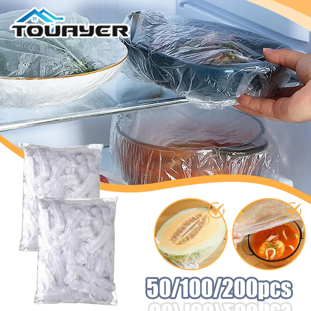 

50-200pcs Disposable Shower Cap Elastic Plastic Film Cover Transparent Food Non-woven Cap Waterproof Cap for Bathroom Kitchen