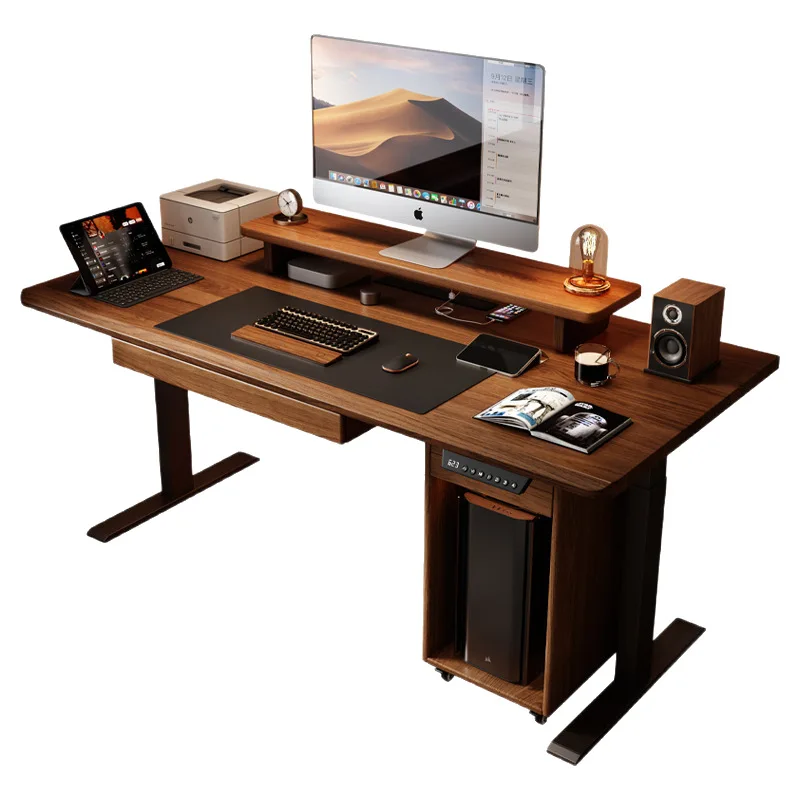 Solid wood electric height-adjustable desk, computer desk, office desk, dual-motor workbench