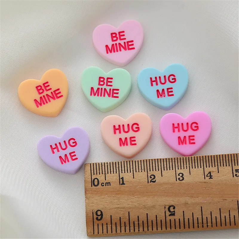 10Pcs  Candy Color letter Heart Type Resin DIY Shoes Hat Icebox Barrette Mobile Phone Case Scrapbook Cream Glue Flat Back Resin