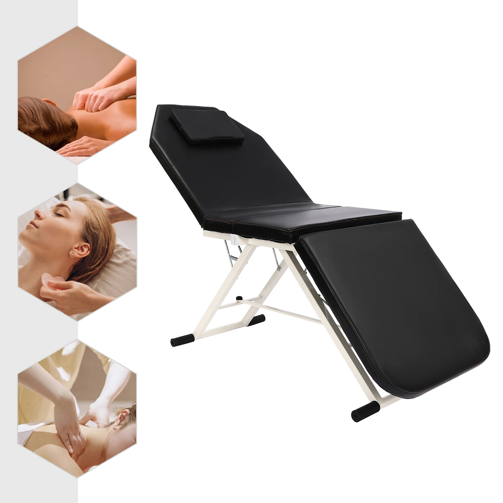 Kosmetikliege mit Kissen, 3-teilige Tragbare Verstellbare Massageliege, Salon-Spa-Liege, Therapieliege, Klappbare Stahl-Tattoo-Liege