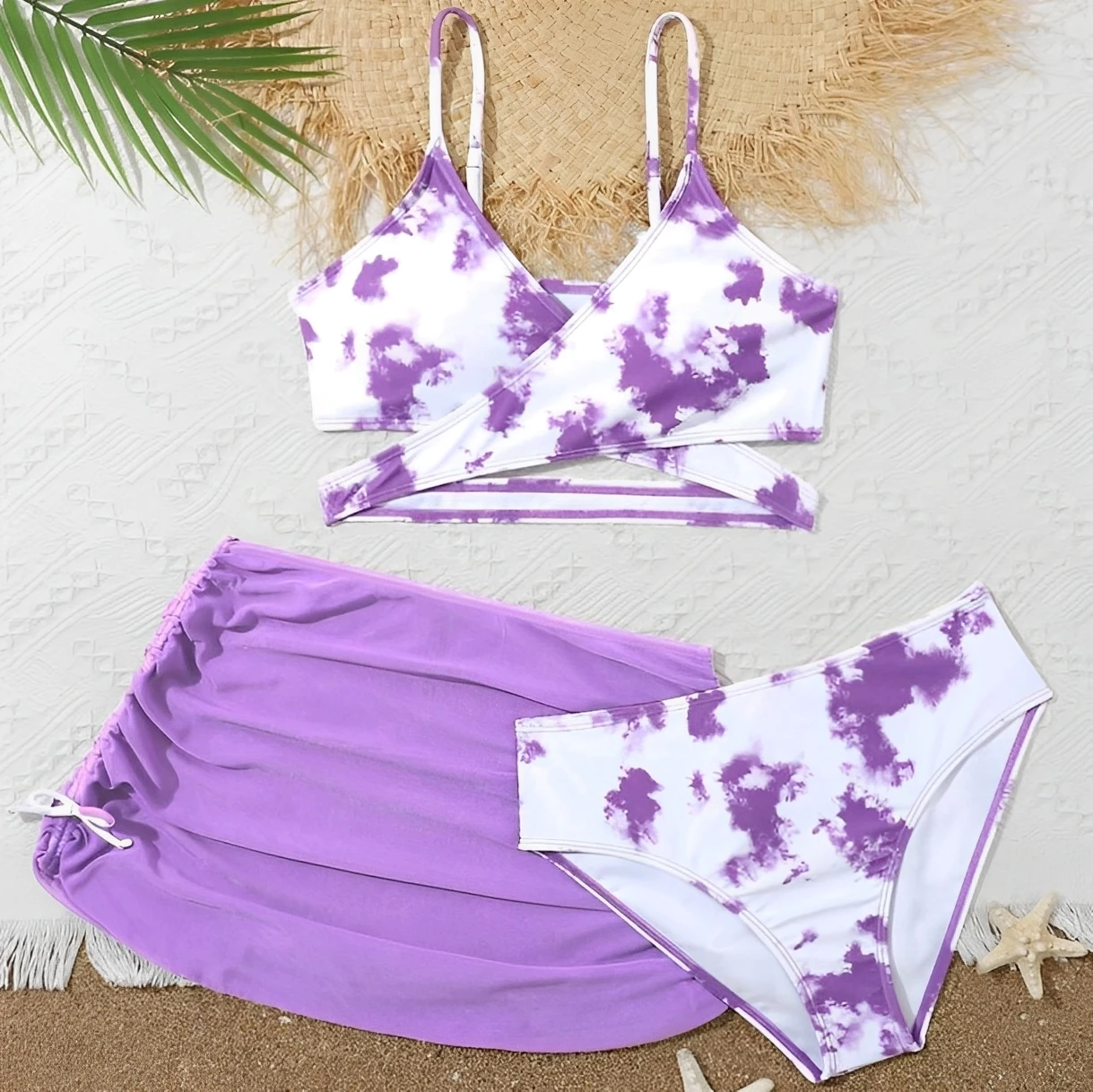 3 Pieces Tie Dye Print Bikini 2026 Girls Swimsuit with Skirt Kids Swimwear Female Bathers Bathing Swimming Swim Suit Beachwear