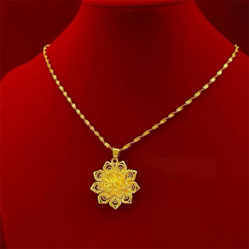 

Best Seller 18K Gold AU750 Women's Water Wave Necklace, Lotus Pendant, Dainty Clavicle Chain, Party Daily, Fashion Gift Jewelry