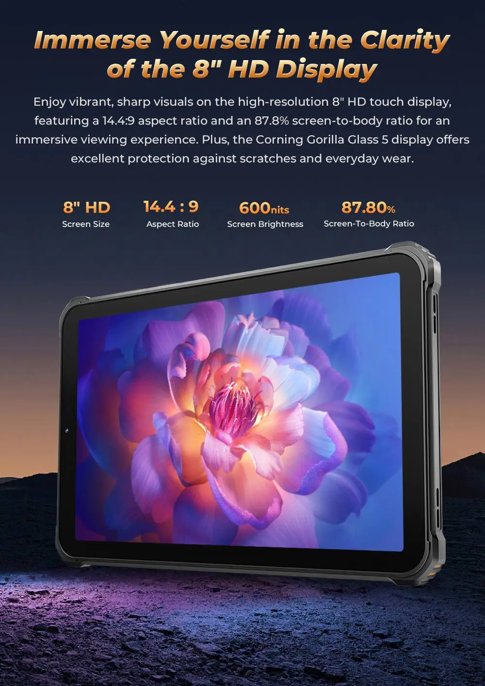 Oukitel RT3 PRO 5150mAh Battery 8"HD Display Tablet 13.9mm Ultra-Slim Profile IP68 &IP69K & MIL-STD-810H, 16(4+12)GB +128GB