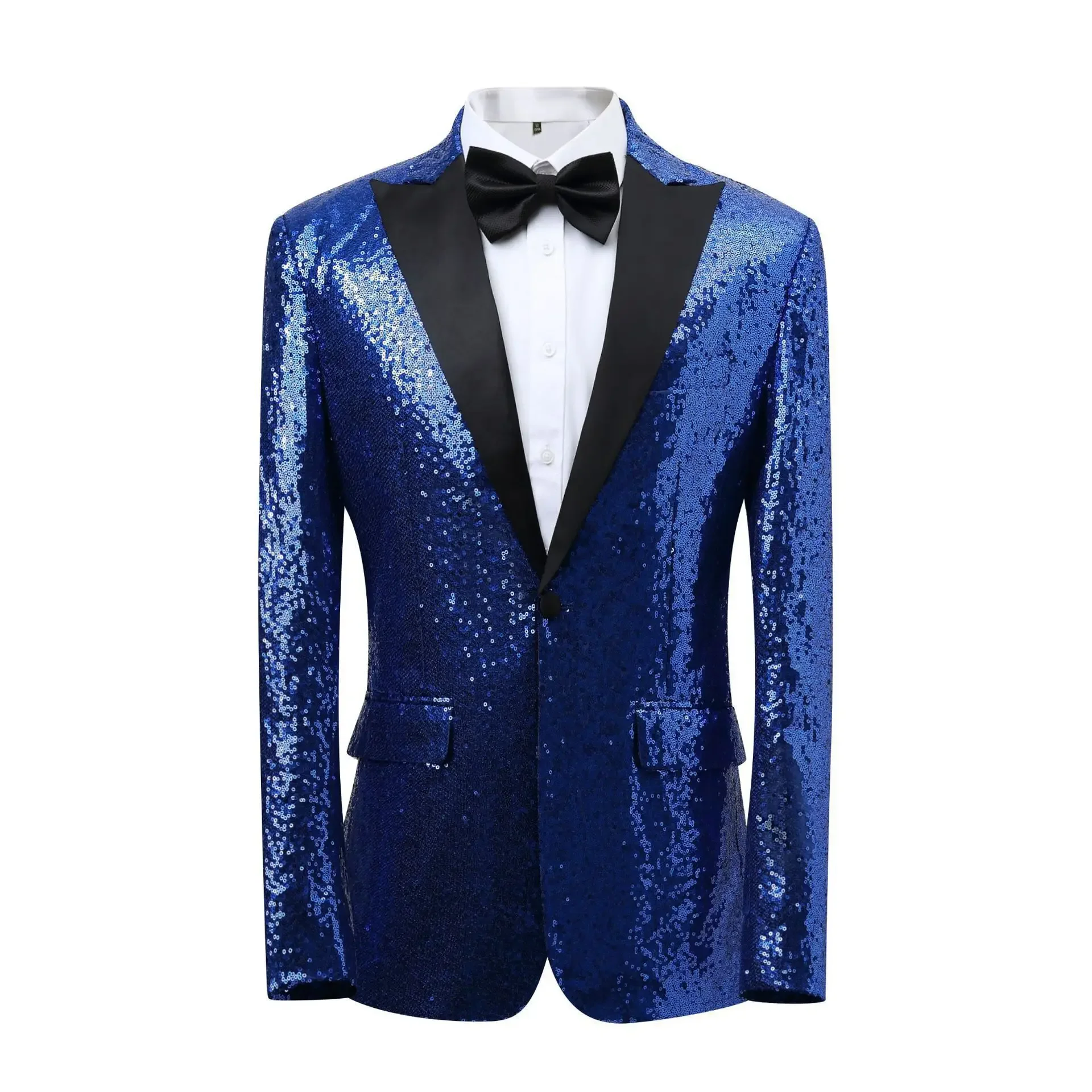 Premium Performance Suit for Men 2-Piece Set Sequined Jacket Black Pants with Tie Evening Dress for Hosts Speaker Wedding Party