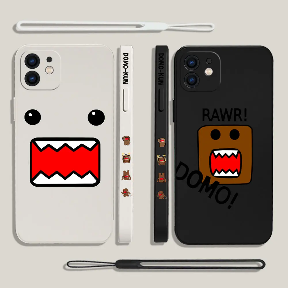 Funda de teléfono domo-kun de dibujos animados para Oneplus Nord 3 2 9R 9 8T 8 7 7T Pro 6 5G, funda de silicona líquida con correa de mano