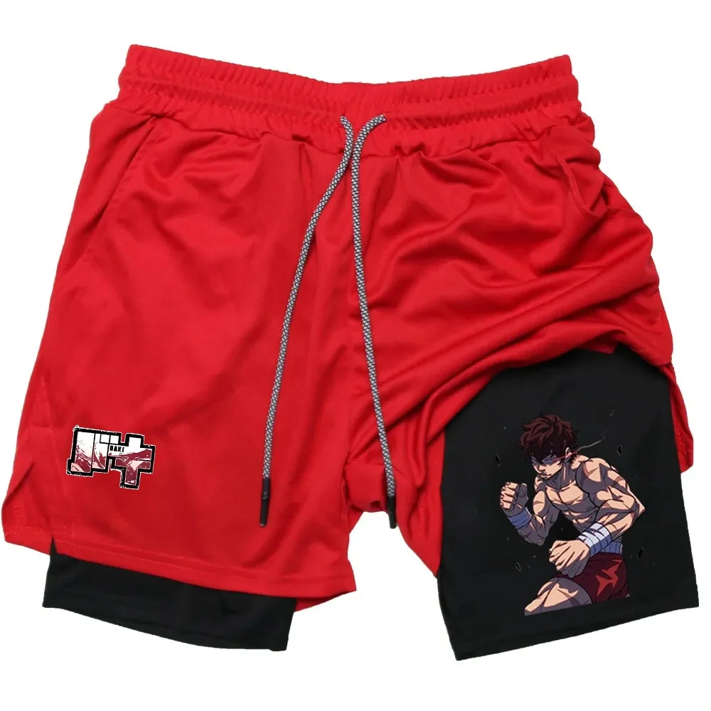 

Summer Anime Double-layer Shorts Gym Workout Breathable Performance Printed Shorts Quick-drying Running Pants for Men M-3XL