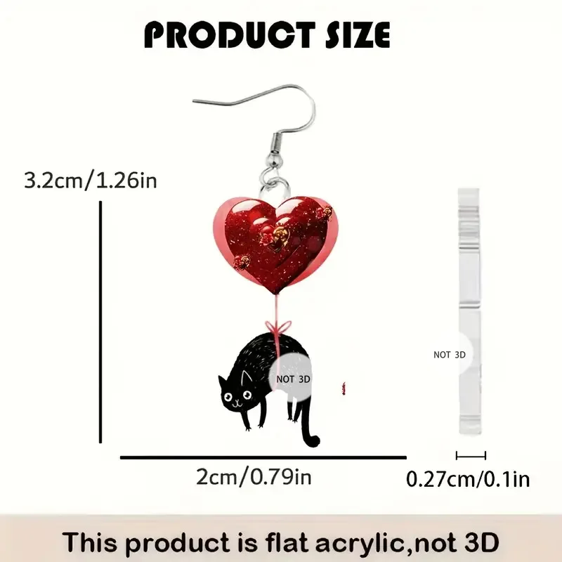 YAOLOGE2025 ใหม่มาถึงหัวใจสีแดงบอลลูนแมวต่างหูวัสดุอะคริลิคผู้หญิงส่วนบุคคล Eardrop ของขวัญวันวาเลนไทน์