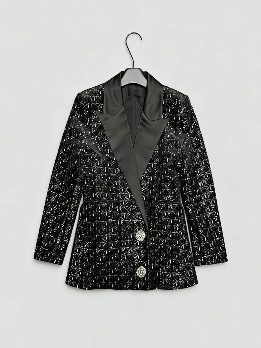 TWOTWINSTYLE solide épissé paillettes blazers luxueux pour les femmes revers manches longues Patchwork boutons élégant Blazer femme nouveau