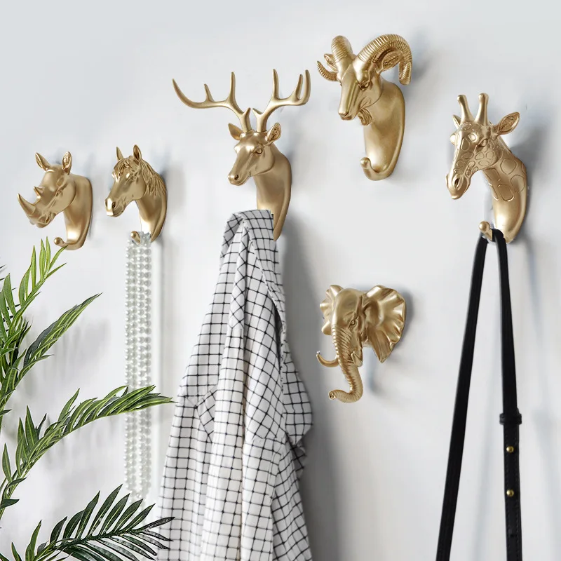 Animal Modeling Hooks Creative Vintage Wall Hanging Hook Hanging Clothes Hat Scarf Key Deer Horns Hanger Rack Walls Decoration