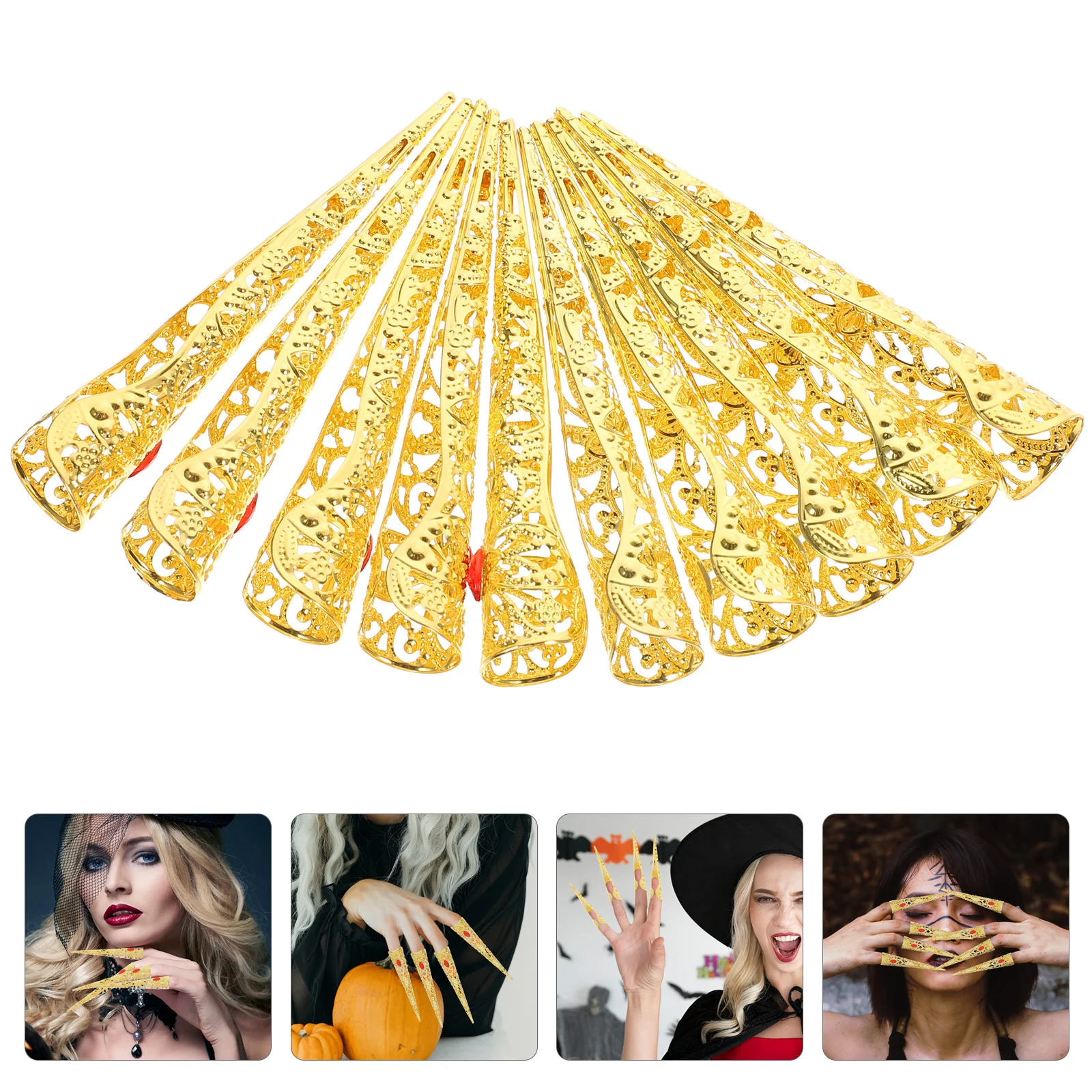 

10 Pcs Metal Nails Halloween Finger Claws Rings Knuckle Ancient Queen Fingernail The Cosplay Accessories Accessory